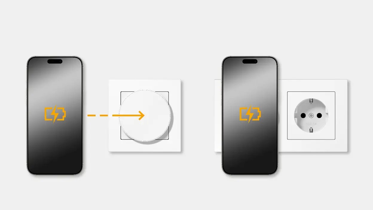 JUNG Magnetic Charger voor draadloos opladen, combineerbaar met JUNG schakelmateriaal en stopcontacten – Stagobel