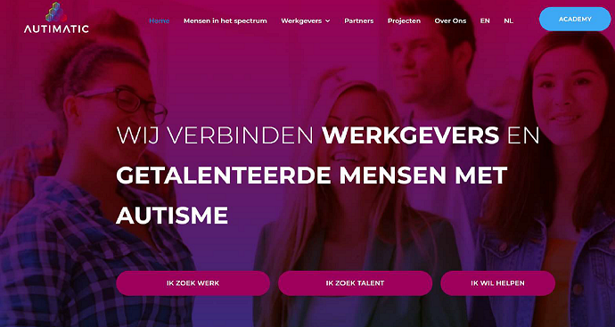 Inclusief ondernemen: Autimatic Screenshot van de website van Autimatic