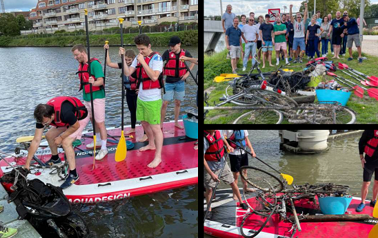 Zwerfvuilactie op de Leie Het Stagobel team haalt zwerfvuil uit de Leie